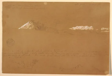 Tegning, Cotapaxi, morgen, fra Soltempelet, Quito, Ecuador, 24. juni 1857
