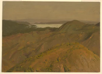 Tegning, fjern utsikt over åstopper, august 1865