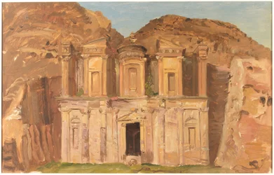 Tegning, Ed Deir-klippetempelet, Petra, sent i februar 1868