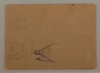 Tegning, figur, hustak, muligens 1869