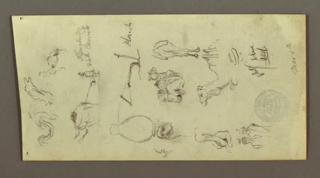 Tegning, figur og kamelstudier, 4. mars, muligens 1868