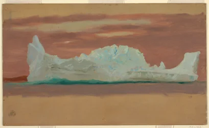 Tegning, Flytende isfjell under overskyet himmel, Newfoundland, juli 1859
