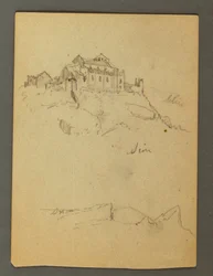 Tegning, Befestning av klippetoppene, Sion, Rhônedalen, muligens 1868