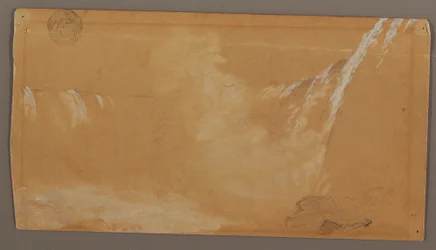 Tegning, større del av Horseshoe Falls, sett fra den kanadiske siden av Niagara-elven, muligens 1858