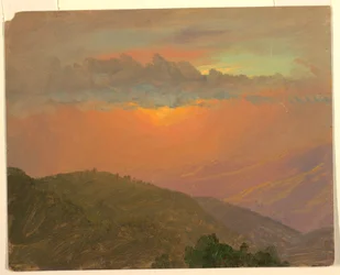 Tegning, Åstopp ved solnedgang, juli 1865