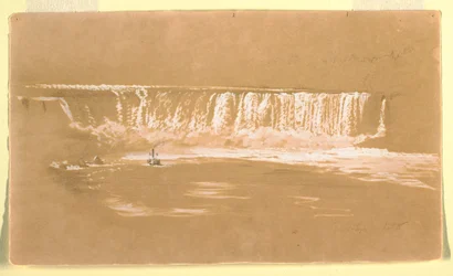 Tegning, Horseshoe Fall fra nord, Niagara, september 1858