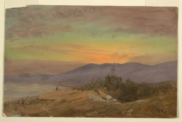 Tegning, Hudson Valley, solnedgang, 1869–70