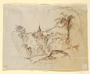 Tegning, imaginært landskap, 1865–66