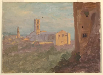 Tegning, italiensk eller sveitsisk by, 1868
