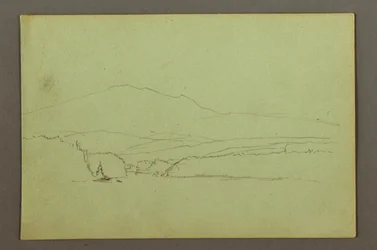 Tegning, innsjø, åskjede, muligens 1856