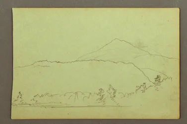 Tegning, innsjø, åskjede, muligens 1856