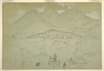 Tegning, Landskap, Berchtesgaden, Bayern, 6. juli 1868