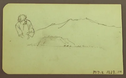 Tegning, landskap; Verso: Figur, landskap, 1883