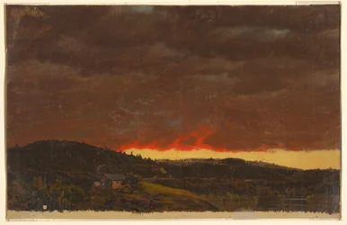 Tegning, landskap, solnedgang, ca. 1845