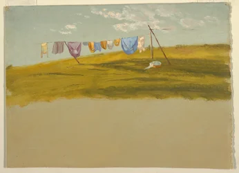Tegning, Klesvask hengt til tørk, ca. 1865–75
