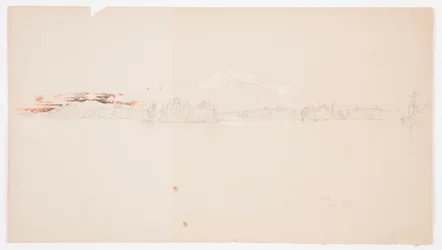 Tegning, Millinocket Lake, utsikt over Mt. Katahdin, september 1878