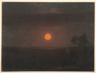 Tegning, Måneskinn, Kirkens gård, ca. 1865