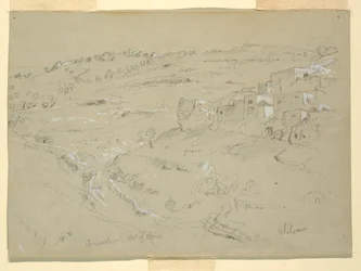 Tegning, Oljeberget, Betania, Siloam og Jerusalem, Palestina [Betania og Silwan, Øst-Jerusalem og Jerusalem, Israel], 7. og 10. februar 1868