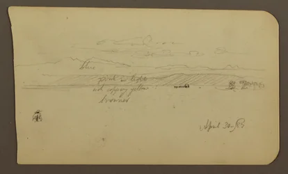 Tegning, Fjelllandskap, Figur; Verso: Landskap, 30. april 1885