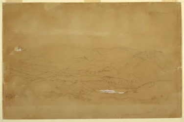 Tegning, fjellandskap nær Guanojo og Guaranda, Ecuador, 10. juni 1857