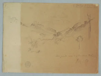 Tegning, Fjelllandskap nær Jorje, Ecuador, 23. juli 1857
