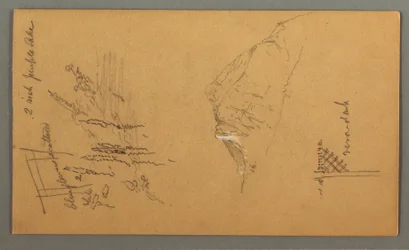 Tegning, Fjelltopp, Vegetasjon ved basseng, 1868
