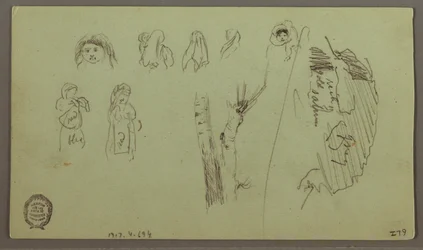 Tegning, fjellkjede, figurstudier, muligens mai 1868