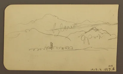 Tegning, fjellkjede, Toluca; Verso: Tårn, fjellkjeder, Toluca, 7. januar 1885