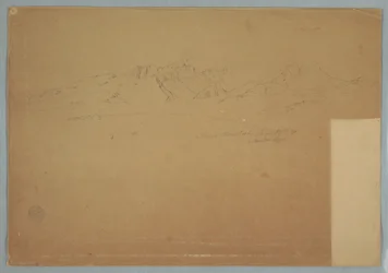 Tegning, fjellkjeder med forrevne topper, nær Machachi, Ecuador, 19. juni 1857