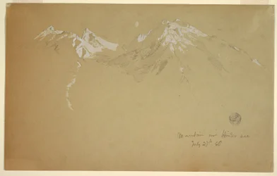 Tegning «Fjell over Hintersee», nær Berchtesgaden, Bayern, 27. juli 1868
