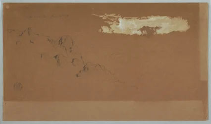 Tegning, fjell nær Mocho, Ecuador, som sannsynligvis viser fjellet Chimoborazo innrammet av skyer, 16. juni 1857
