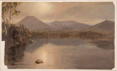 Tegning, fjellene Katahdin og Turner fra Katahdin-sjøen, Maine, 1855–60