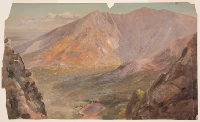 Tegning, Mt. Katahdin, Great Basin fra South Turner Mountain, 1877