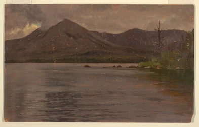 Tegning, Katahdin-fjellet, fra Katahdin-sjøen, 1877