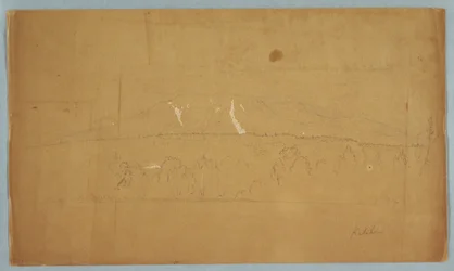 Tegning, Mt. Katahdin, fra Katahdin-sjøen, Maine, 1852