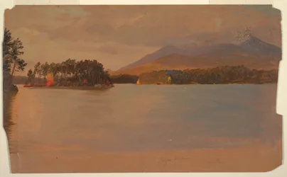 Tegning, Mt. Katahdin fra Togue-dammen, 1878