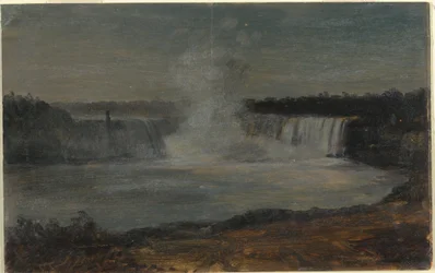Tegning, Niagarafallene i kveldslys, september 1856