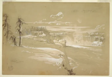 Tegning, Niagarafallene om vinteren, 21. mars 1856