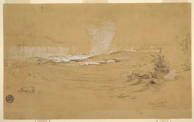 Tegning, Niagara: Canadian Falls og Goat Island, oktober 1856