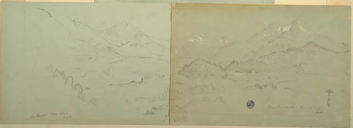Tegning, panoramautsikt over Unter-Schönau, 1868