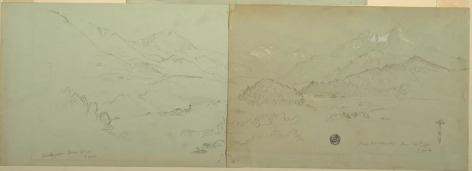 Tegning, panoramautsikt over Unter-Schönau, 1868