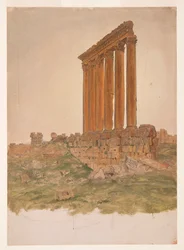 Tegning, Ruinene av Zevstempelet, Baalbek, mai 1868