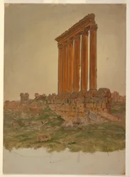 Tegning, Ruinene av Zevstempelet, Baalbek, mai 1868