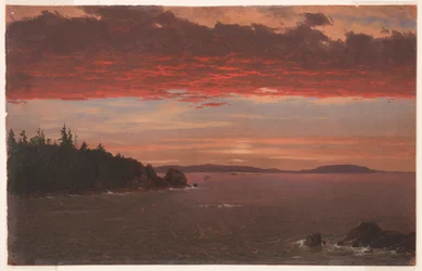 Tegning, Schoodic-halvøya fra Mount Desert ved soloppgang, 1850–55