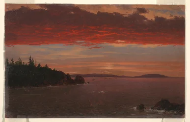 Tegning, Schoodic-halvøya fra Mount Desert ved soloppgang, 1850–55