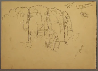 Tegning, skisser fra Petra, Jordan, februar 1868