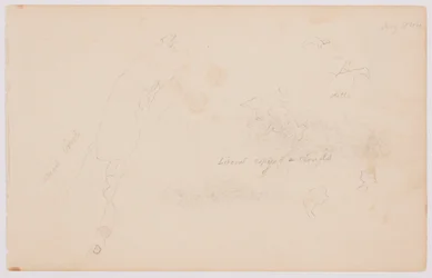 Tegning, skisser av skyer og død bjørk, juli 1844