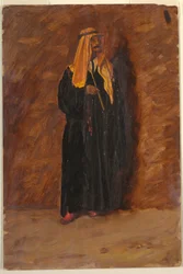 Tegning, studie av en stående beduin, 1868