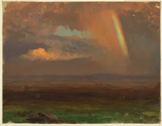 Tegning, Solnedgang over vidstrakt landskap, 1865