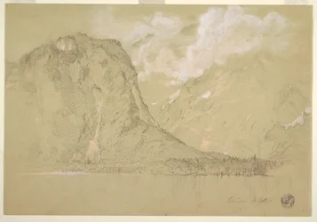 Tegning, Königssee og Schrainbach-fallene, juli 1868